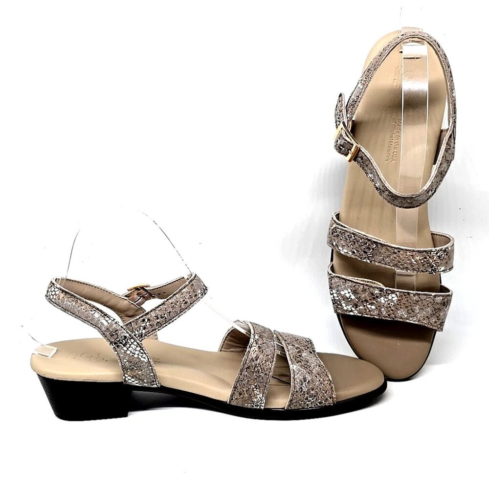 SAS Savanna Heeled Strap Leather Sandal Snake Print Women's Size 11 N